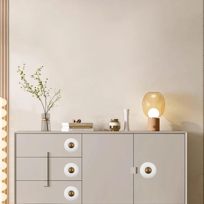 AUXBC 12Pcs 1” Ceramic Round Knobs, Antique Brass and Ceramic