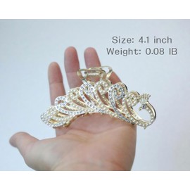 4.3 inch Women's Gold Metal Rhinestone Claw Clips Sparkly Bling Hairpins with Crystal Pearl Embellishments Vintage Crown Design Clips for Wedding Bride Valentine Prom