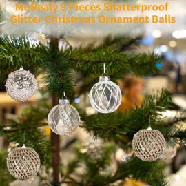 MuRealy 3.15 Inch Christmas Ball Ornaments - 9 Pcs Glitter Sequin Balls for Xmas Tree, Shatterproof Plastic Hanging Decoration Balls for Wedding Household Holiday Party (Champagne 3.15")