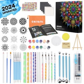 Mandala Dotting Tools Kit with Acrylic Paints and Reusable Stencils - Dot Art Set for Rock Painting, DIY Craft Project, Home Decor Drawing Activity