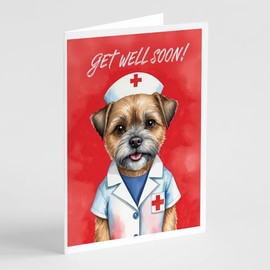 Caroline's Treasures Border Terrier Get Well Soon Greeting Cards Pack of 8 Blank Cards with Envelopes Whimsical A7 Size 5x7 Blank Note Cards