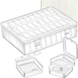 Bead Organizer, 30Pcs Small Clear Plastic Bead Storage Containers with Label, 1 Large Craft Storage Case with Hinged Lid, Storage Box for Jewelry Making Diamond Art DIY Bracelet Seed Screw Mini Parts