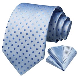 HISDERN Ties for Men Polka Dot Classic Handkerchief Formal Elegant Tie & Pocket Square Set for Wedding Party Business, Light blue 2
