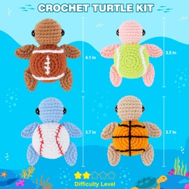 Turtle Crochet Kit for Beginners Crochet Animal Kit Complete Animal Crochet Kit Animal Knitting Kit for Adults Kids Crochet Starter Kit Animal Set Beginners Crochet Kit (4PCS Exercising Turtles)