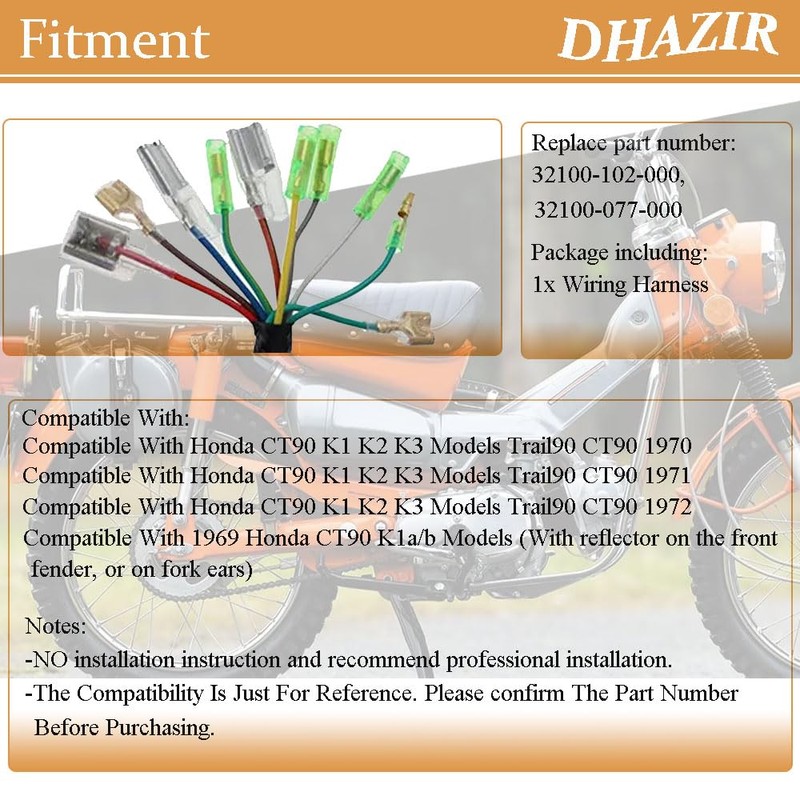 32100-102-000 Main Wiring Harness Fit for Honda CT90 K1 K2