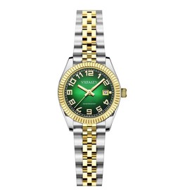 VXFAIZY Women's Classic Easy Read Time Watch Calendar Watch for Women Water Resistant (Silver-Gold Green)