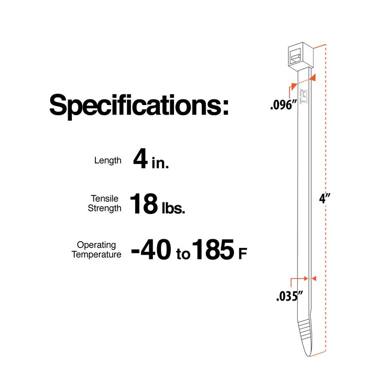 TR Industrial Contractor Series UV Cable Ties (100-Piece), 4", Type