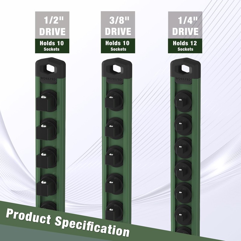 WORKPRO Magnetic Socket Organizer, 1/2-Inch Drive Aluminum Alloy Socket Rail,