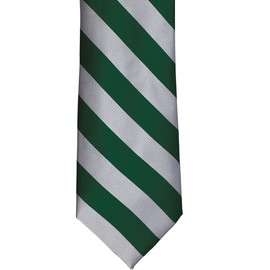 tiemart Striped Tie (Hunter Green and Silver)