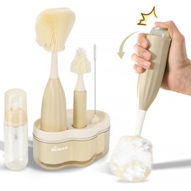 Baby Bottle Brush Set [Push-Press + Bendable Bottle Brush: 360°Comprehensive Cleaning] Baby Bottle Cleaner Brush Set for Baby Bottle/Nipple/Straw/Breast Pump Drying Rack and Travel Bag Included