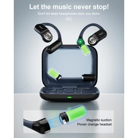 OJW Open Ear Headphones, Unlimited Power Earphones with Case & Replaceable Battery, OWS Bluetooth 5.4 Wireless Headphone with Mic, IPX7 Waterproof Headset for Sports, Compatible with iPhone & Android