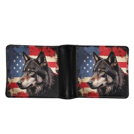 Rshubino American Flag Wolf Wallets for Men Leather Wallets for Men Bifold 4 Card Slots Mens Wallet Bifold with Money Clip Slim Wallet for Travel Outdoor