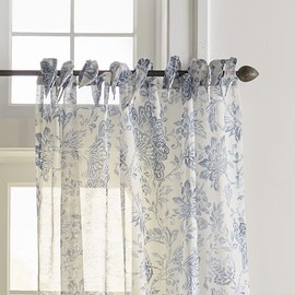 Elrene Home Fashions Westport Floral Tie-Top Sheer Window Curtain Panel, 52" x 84" (1), Indigo