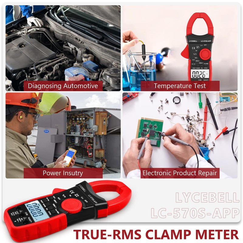 LYCEBELL Digital Current Clamp Multimeter, LC-570S-APP True RMS Digital Current