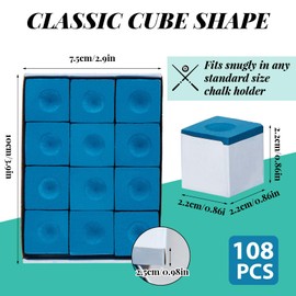Junkin 48 Pcs Pool Chalk, Pool Chalk Cubes Billiard Chalk Cue Pool Stick Chalk Pool Table Accessories Pool Cue Chalk Box (Blue)