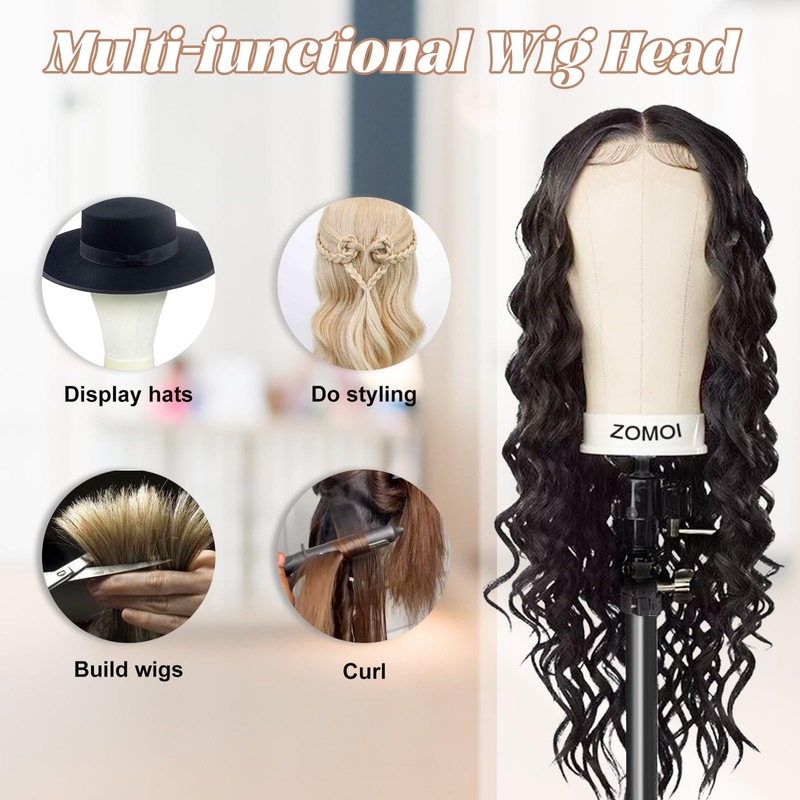 Wig Stand with Head, 22 Inch Canvas Wig Head with
