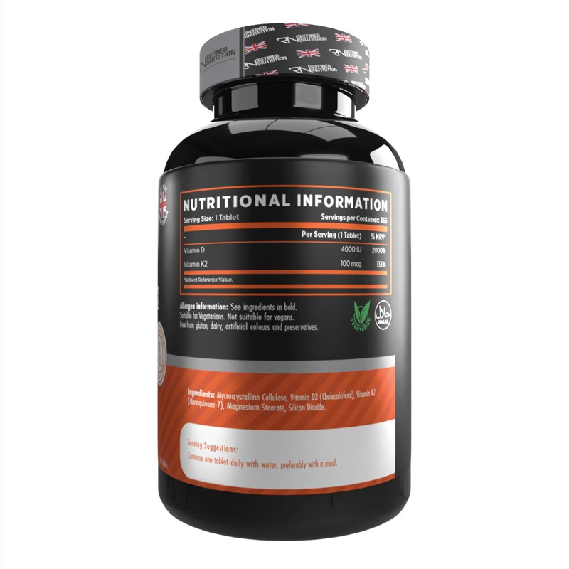 Refined Nutrition Vitamin D3 and K2 4000 IU - 365