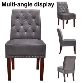 Velvet Dining Chairs, DRM'SCUUM Modern Accent Chair for Living Room, Grey Velvet with Crystal Buttons,Rubber Wood Legs Luxury Tufted Dining Chair for Living Room, Bedroom, Kitchen