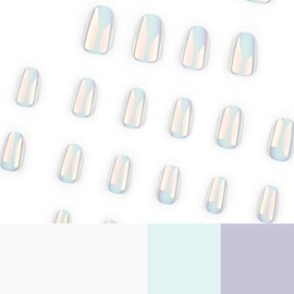 24 Piezas de Uñas Postizas a Presión, Uñas Postizas Cuadradas Cortas Francesas, Pegatinas para Uñas para Mujeres y Niñas, Arte de Uñas (E)