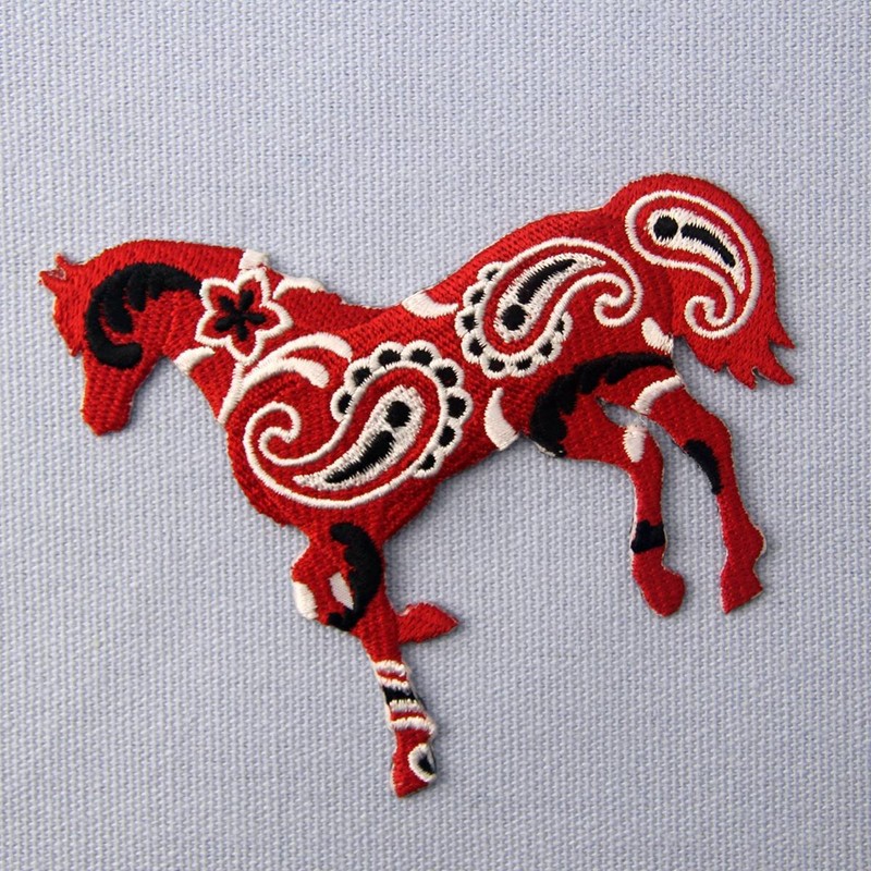 Bandana Paisley Red Horse Patch Embroidered Applique Iron On Sew
