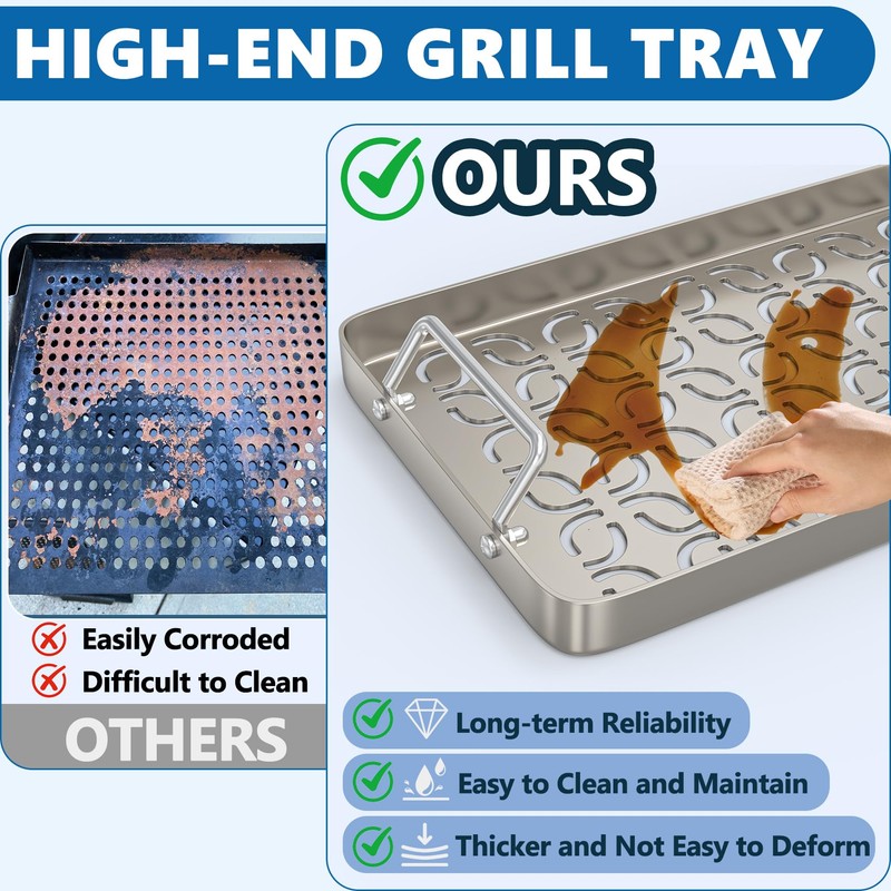 Stainless Steel Fish & Veggie Grill Tray for Traeger Grill