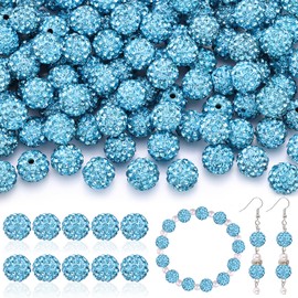 160pcs 10mm Rhinestone Beads for Jewelry Making, Aquamarine Shiny Round Disco Ball Beads Bulk, Sparkle Crystal Clay Christmas Beads for Bracelet Baseball Necklace Earring Crafting and DIY