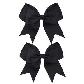 Girls Hair Bows Ponytail Holder Elastic Hair Ties, Large Cheer Hair Bows Ponytail Holder Elastic Band Handmade for Cheerleading Teen Girls College Sports【2PCS】 (black)