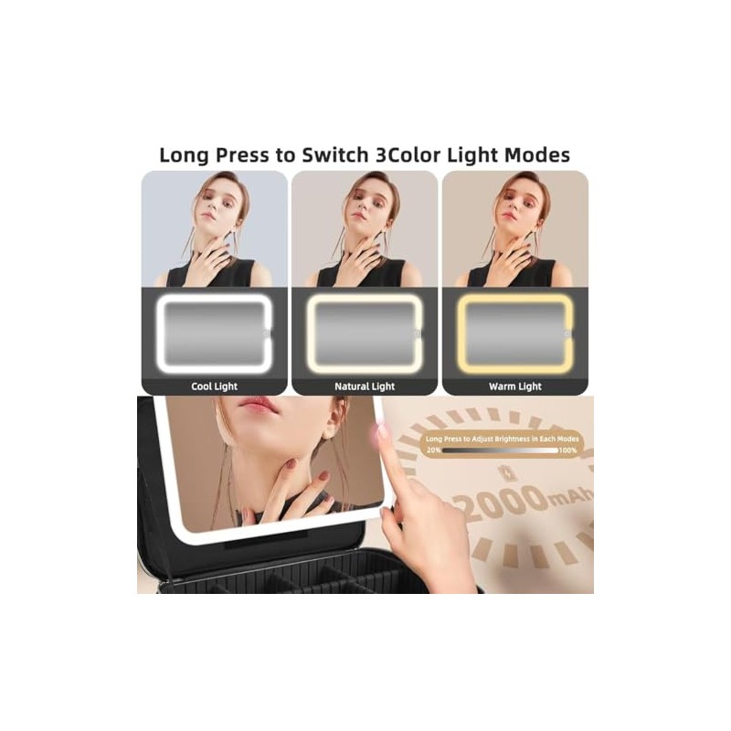 Bolsa de Maquillaje Profesional con Espejo LED, con Pequeño Espejo