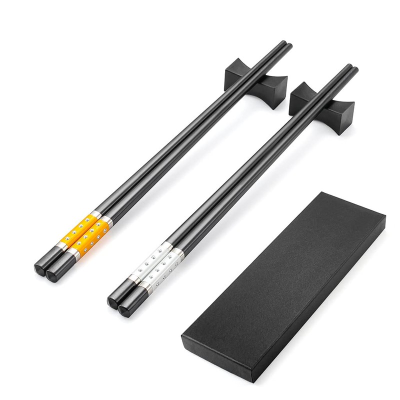 Hongyantech 2 Pairs Fibreglass Japanese Chopsticks Black + 2 Stainless