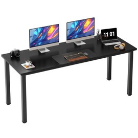 Need 63 Inch Large Computer Desk, Modern Simple Style Home Office Gaming Desk, Basic Writing Table for Study Student, Wooden Desktop and Metal Frame, Black