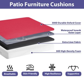 IPYNBAP Outdoor Chair Cushions Set of 4,Waterproof Outdoor Seat Cushions for Patio Furniture,Patio Chair Cushions with Handle and Ties,Square Corner Outdoor Chair Pads,19" x 19" x 3", Burgundy