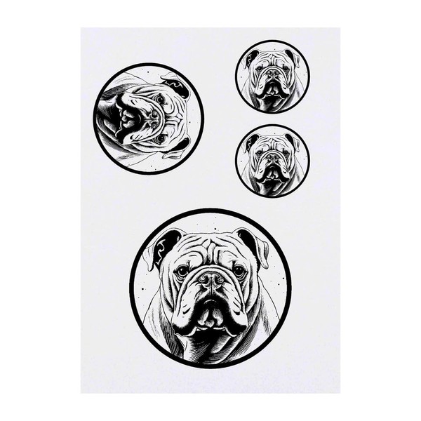 4 x 'Bulldog in Circle Frame' Temporary Tattoos - Water