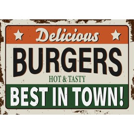 CORFOTO 5x3ft Fabric Grunge Burger Strore Sign Backdrop for Photography Delicious Burgers Best in Town Restaurant Background Road Fast Food Sign Party Supplies Photoshoot Booth Studio Props