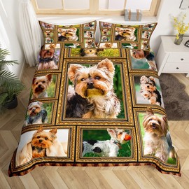 Feelyou Yorkshire Terrier Bedding Set Queen Size Cute Dog Puppy Comforter Cover for Kids Teens Adults Yorkshire Terrier Lover Gift Duvet Cover Dog Lover Bedspread Cover Room Decor with 2 Pillow Case