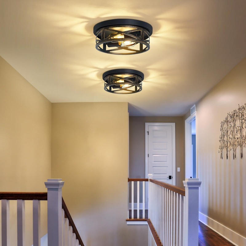 ZHU YAN Farmhouse Light Fixtures,2 Pack Flush Mount Ceiling Light,Rustic