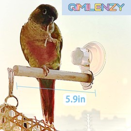 Bird Window/Bath/Car/Travel Perch Stand with Suction Cup for Small and Medium Bird Parrot Parakeet Cockatiel Conure Budgie Lovebirds (Simple Wood Perch)