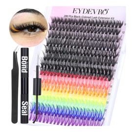 Lash Extension Kit Colored Lash Clusters DIY Eyelash Extension Kit 6 Colors Individual Lashes with Bond and Seal and Lash Tweezers Colorful Lash Extensions 8-16mm D Curvature Cluster Lashes by EYDEVRO