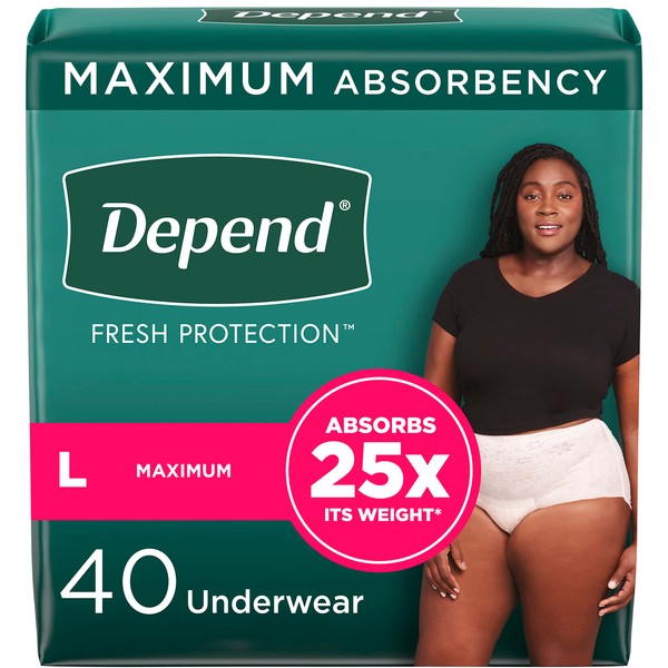 Depend FIT-Flex Incontinence Underwear for Women, Disposable, Maximum Absorbency, Large, 40 Count