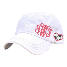 Women's Custom Soccer Sport Monogrammed Initials Heart Hat, Baseball or High Ponytail Cap, Embroidered No Patch, Gift for Player Mom Friend Coach Sister Fan, Spirit Game Wear College High School