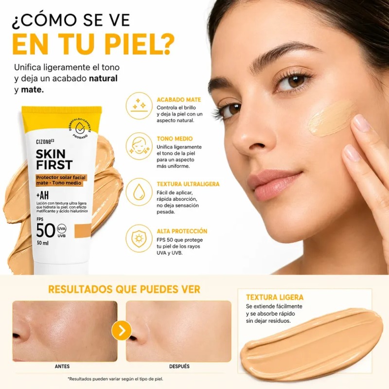 Protector Solar Facial Cizone Skin First Fps 50 Tono Medio
