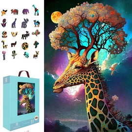 Mys Aurora Unique Wooden Puzzles Sea Turtle Jigsaw Puzzle 200 Pieces HDF Wooden Puzzle with Vivid Art and Imaginative Design for Adults and Kids:_300pcs Giraffe