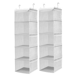 BrilliantJo 5 Shelves Hanging Closet Organizer, 2 Pack Hanging Storage with 6 Side Pockets for Clothes Shoes, 43"x12"x12"(Strip)