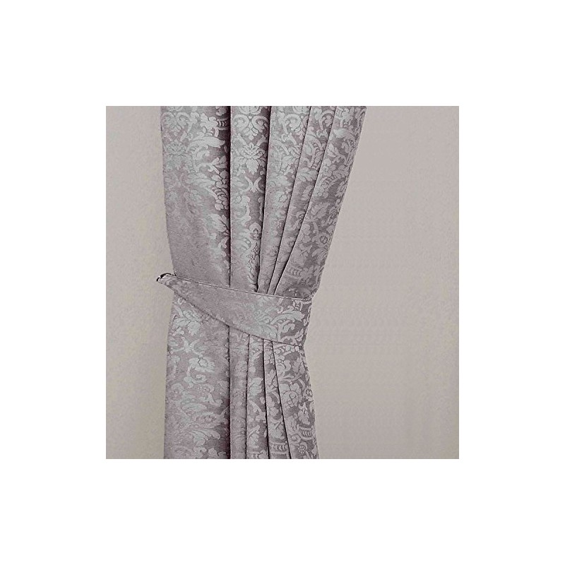 HOMESCAPES Grey Super Luxury Velvet Jacquard Curtains Tie Backs Pair,