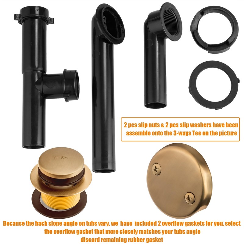 Artiwell 1-1/2'' Black Tubular Bath Drain Kit with Tip-Toe Bath