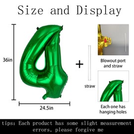 40 inch Big Size Number 4 Foil Helium Balloons Birthday Party Celebration Decoration, Digital Decorations Supplies, Wedding Anniversary Inch Decoration Kids(Green,Number 4)
