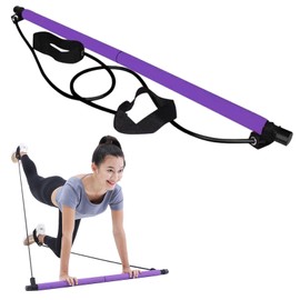 Loyanger Pilates Bar Kit with Resistance Bands,Detachable Design Multifunctional Pilates Bar for Legs Hip Waist and Arm Exercise Fitness Equipment Home Gym Equipment for Small Space(Purple)