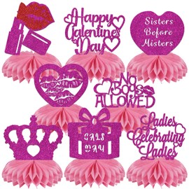 8 Pcs Happy Galentines Day Decorations Happy Galentine's Day Honeycomb Centerpieces Galentines Day Table Decorations Galentines Party Decor
