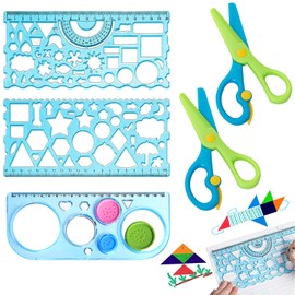 ZWWOGE 2 children's scissors + 3 painting stencils children's scissors children, for toddlers, 13.5 cm PP plastic cutter, paper scissors, preschool scissors, craft scissors children from 2 years