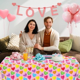 Pack of 4 Disposable Pink Valentine's Day Tablecloths Colourful Heart Rectangular Tablecloth Waterproof Mother's Day Tablecloth for Engagement Anniversary Party Wedding Anniversary Party Accessories
