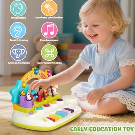 Baby Piano Toys for 1+ Years Old Birthday Gifts Animal Light Up Musical Toy Music Toy Instruments Piano Keyboard Toy for Toddlers Infant Learning Educational Interactive Toys 3+ Months